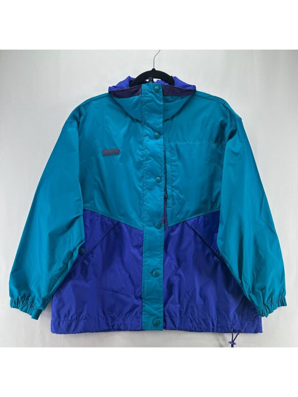 Columbia Vtg Windbreaker Womens M Full Zip Adjustable Cinch Hem Colorblock Blue